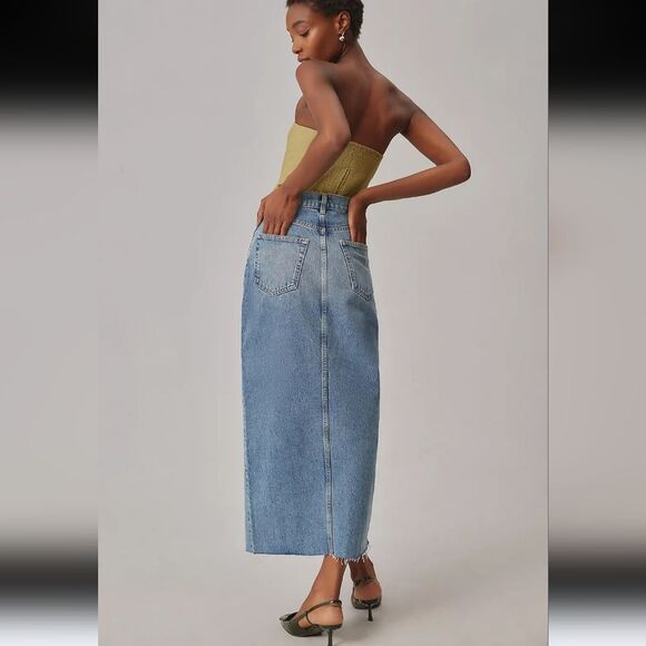 Reformation Nila Long Denim Skirt Medium Wash Size 12 - Picture 15 of 16